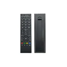 Dwa piloty Toshiba CT-90326: jeden z przodu z przyciskami, drugi z tyłu.