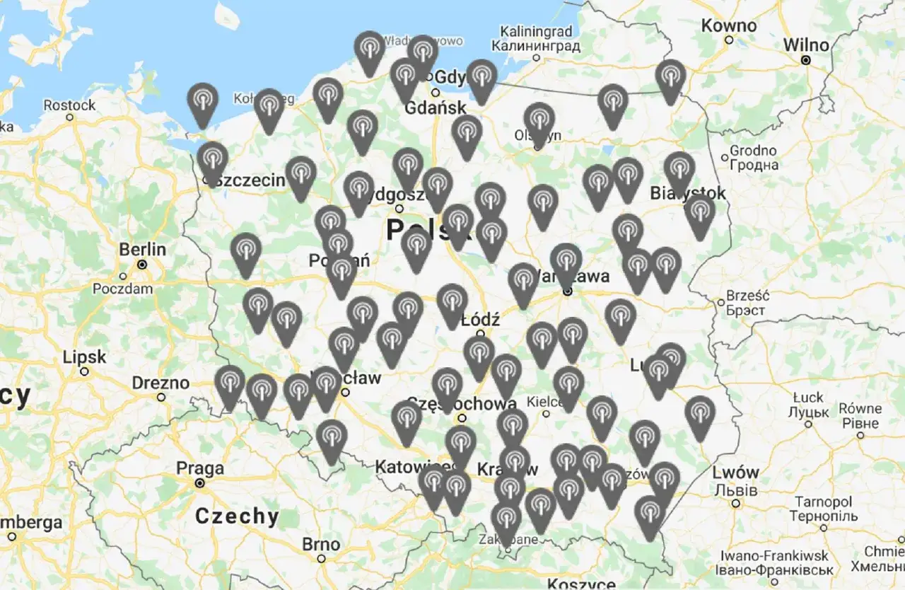 Mapa zasięgu DVB-T2 Polska