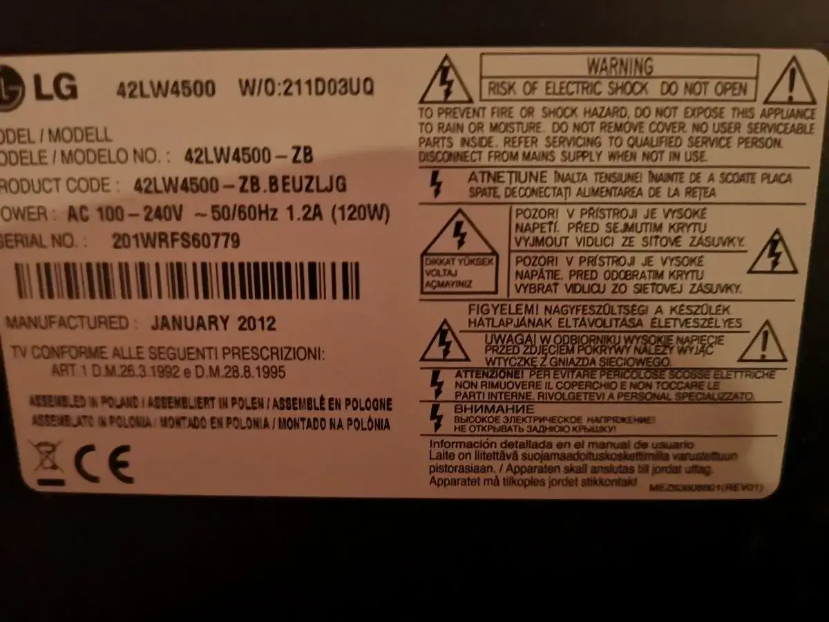 etykieta model telewizora LG